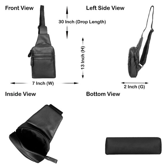 Premium Leather Black Fanny Sling Bag for Women Men, Waist Pack Crossbody Bag - Picture 4 of 10